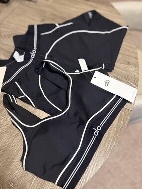 Alo Black Sports Bra with White Piping